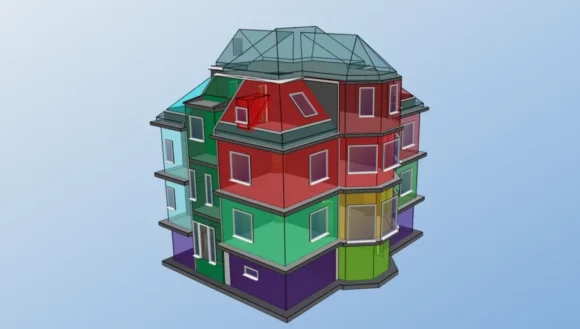 Heizlastberechnung24 zeigt ein Mehrfamilienhaus als 3D CAD Modell